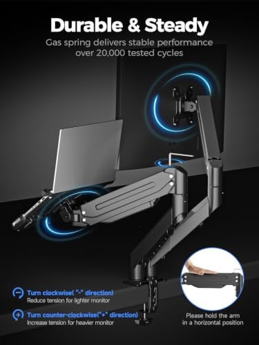 Suptek Monitor Laptop Mount Stand, 2 in 1 Function Dual Monitor Arms Desk Mount for 13"-18" Notebook and 17"-35" Monitor with Laptop Tray,Holds up to 24.25lbs - Image 5
