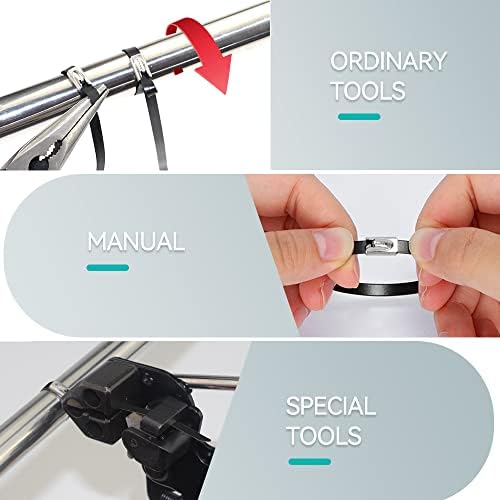 Metal Zip Ties Black 100pcs Stainless Steel Epoxy Coated Locking Cable Heavy Duty Exhaust Wrap Multi Purpose Binding for machinery, vehicles, farms, cables, pipes,Fence - Image 4