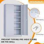 INTERGREAT Metal Storage Cabinet with Doors, 72" Locking Steel Storage Cabinet with Shelves, Tall Metal Cabinet Lockable Steel Cabinets for Home Office, Garage,(Cement) - Image 4