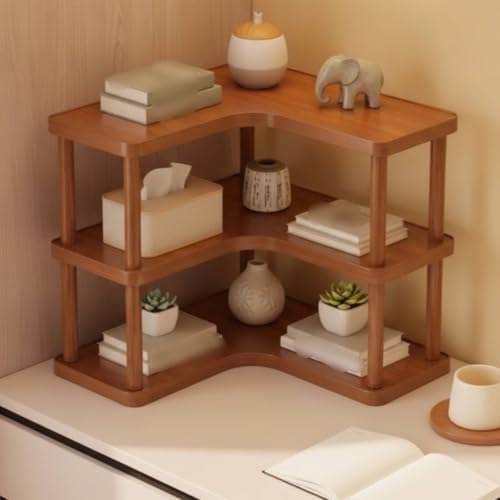 Desktop Storage Rack Three Tier Bamboo Corner Desk Organizer L Shaped Easy to Assemble for Wall - Image 2