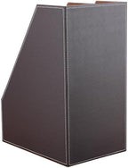 KINGFOM Wooden Leatherette Desktop File Folder Organizer and Document File Stand Journals Magazine Rack 2 Slots (brown) - Image 6