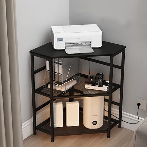VEDECASA Corner Printer Stand Table with Power Outlet Charging Plugs USB Port Adjustable Storage Shelf Computer Tower CPU Stand Holder for Home Office (Black) by VEDECASA