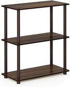 Furinno TURN-N-TUBE Storage Shelves, 3-Tier Book Shelf, Corner Shelf, Toolless Open Shelves, for Organization and Storage, Living Room, Garage, Home Office, Walnut by Furinno-FitsYourSpaceFitsYourBudget