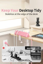 AnnTane Desk Clamp Power Strip USBC, 40W Fast Charging, 6.5 Ft, Pink - Image 6