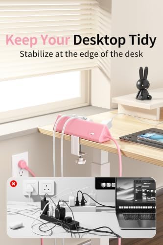 AnnTane Desk Clamp Power Strip USBC, 40W Fast Charging, 6.5 Ft, Pink - Image 6