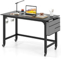 GIANTEX 48" Rolling Computer Desk, Mobile Study Writing Desk with Wheels, Storage Bag & 2 Hanging Hooks, Simple Style Home Office Work Bench, PC Workstation for Study, Bedroom (Black) by Giantex