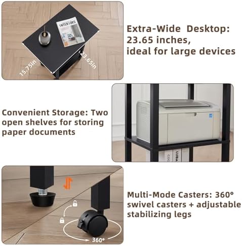 YUFAM 3 Tier Home Printer Stand with Storage, Black - Image 4