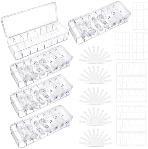 ProSuites Cable Organizer Box with Lid, 5 Pcs Clear Cord Storage Organizer with 50 Cable Ties 108 Cable Labels, Charger Organizer for Office Desk Drawer Organizers and Accessories by ProSuites