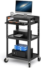 POCHAR Steel AV Cart on Wheels - Rolling Projector Cart with Height Adjustable Shelf, Pullout Keyboard Tray, Power Strip, Cord Management - Mobile Media Carts Computer Workstation for Office Classroom by POCHAR-FactoryDirectCustomizedProducts