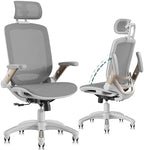 GABRYLLY Ergonomic Office Chair, High Back Home Desk Chair with 2D Flip-Up Arms, 3D Headrest, 90-120° Tilt and Wide Cushion, Big and Tall Mesh Chairs for Man Woman, White Computer Task Chair by GABRYLLY