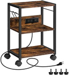 MAHANCRIS Industrial Printer Cart, 3-Tier Mobile Printer Stand, Rolling Cart with Power Outlets and USB Ports, Home Printer Stand with 2 Hooks, for Office, Living Room, Rustic Brown PTHR40E01Z by MAHANCRIS