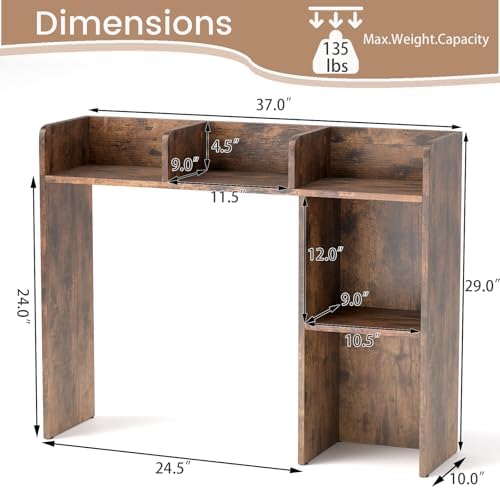 Desktop Bookshelf, 3-Tier Wood Countertop Bookcase with 5 Shelves, Desk Hutch for College Dorm, Multipurpose Desk Organizer Shelf Display Rack for Home Office, Hutch Top Only - Image 3