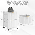 VINGLI 2 Drawer Mobile File Cabinet, Rolling Fluted Filing Cabinet Under Desk File Cabinet with Wheels, Fabric Drawers Printer Stand for Home Office, Fits Letter Size, White - Image 3