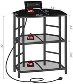 MAHANCRIS Corner Printer Stand with Charging Station, 3-Tier Large Printer Table with Adjustable Feet, Metal Frame Storage Shelf for Office, Living Room, Small Space, Black PTBK14E01 - Image 4