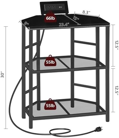 MAHANCRIS Corner Printer Stand with Charging Station, 3-Tier Large Printer Table with Adjustable Feet, Metal Frame Storage Shelf for Office, Living Room, Small Space, Black PTBK14E01 - Image 4