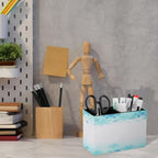 PU Leather Multi-Compartment Pen Holder Desktop Organizer Pencil Cup Storage Caddy for Office Home Supplies Winter Background for Design with Copy Space - Image 6