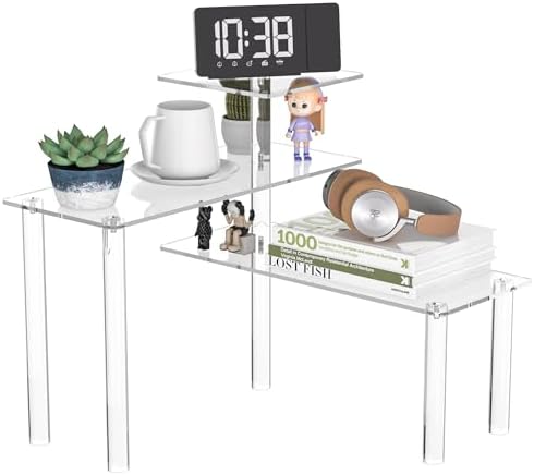 Sezanrpt Clear Countertop Corner Organizer Shelf 16.9x16.9x15.6 inch, 3 Tier Acrylic Organizer Corner Shelf for Bathroom, Kitchen, Study Room, Spice Jars, Coffee Bar, Dresser Table, Books by Sezanrpt