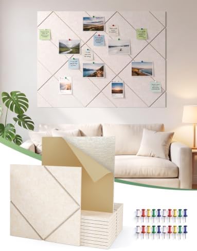 Large Felt Bulletin Board for Wall Cork Tiles Alternative for Home Kitchen 48" x 36", 12 Pack Oatmeal Small Decorative Self-Adhesive Collage Note Memo Pinboards for Kids Room Classroom Display by Topnaca