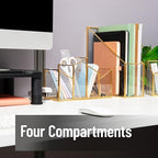 Mind Reader 4-Compartment Angled Glass Pen Holder with Copper Trim, Desktop Organizer for Office Supplies & Accessories, Glass and Copper, Clear - Image 4