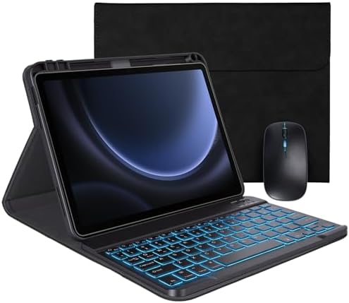 Keyboard Case for Samsung Galaxy Tab S10 Lite/S10 FE/S9 FE 5G 10.9"/S9,Mouse and 7 Color Backlit Keyboard,Pencil Holder, Magnetic Detachable,Premium PU Leather Cover with Auto Sleep/Wake,Black by Dremlongtra