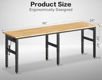 96” Heavy Duty Workbench, 5000 LBS Capacity Adjustable Work Bench with Pegboard and Power Outlet, Rubber Wood Work Table for Garage, Office, Workshop, Home - Image 2
