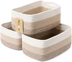 MiniArk Small Storage Baskets for Organizing | Closet Organizer Bins | Shelf Toy Basket | Woven Rope Baskets | Cube Decorative Box | Shallow Basket | 13x8.5x5.1” | 3 Packs Gradient Brown by MiniArkStorageBasketsHome