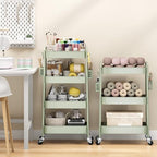 TOOLF 4 Tier Rolling Cart, Metal Utility Storage Cart with Pegboard, Green - Image 2