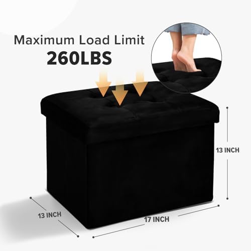 LINMAGCO Ottoman with Storage Small Foot Rest Stool Under Desk Stool Short Folding Footrest for Living Room Bedroom Home Office Dorm Dark 17x13x13in(Black) - Image 2