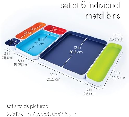 Three by Three Seattle Metal Drawer Organizer Tray Set, 6-Pc, 1" (Assorted) - Image 3