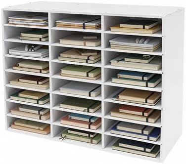 24 Slot Mail Sorter Organizer, Wood Literature Organizer Student Mailbox for Classroom, Desktop File Paper Storage Rack for Office Home School - 29" L×11.9”W×23.5“H (White, 24-Compartment-B) by Unknown