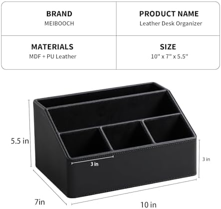 PU Leather Desk Organizer, Remote Control Holder, Black - Image 4
