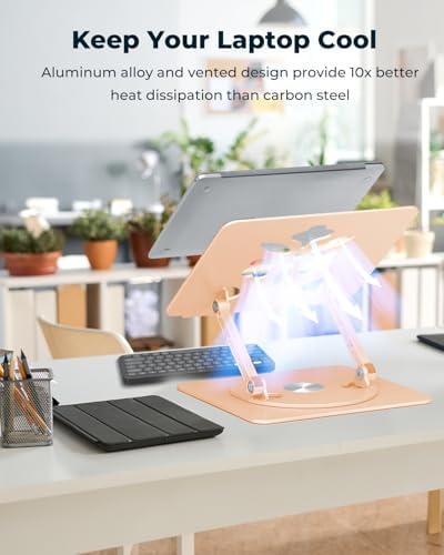 Aoviho 360° Rotating Laptop Stand for Desk | Adjustable, Foldable, Portable Aluminum Ergonomic Riser | Compatible with MacBook, Dell, HP & All Laptops 10-16 inch | Gold - Image 4