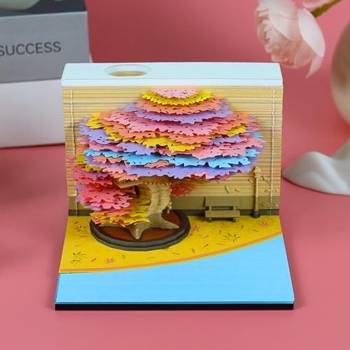 3D Memo Pad Tree Model Colorful 3D Sticky Notes Paper Notes,3D Art Notepad with Pen Holder (The Spring Tree) - Image 2