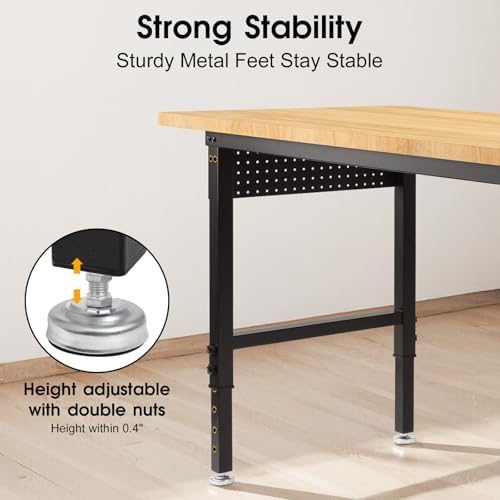 60” Heavy Duty Workbench, 2000 LBS Load Capacity Rubber Wood Work Table with Power Outlets, Pegboard, Work Bench for Garage, Office, Home, Workshop, Commercial - Image 5