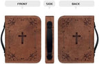 Vintage Brown Cross Bible Cover for Women Soft PU Leather Verse Print Bible Carrying Case Large Capacity Book Organizer with Top Handle Gifts for Christians - Image 2