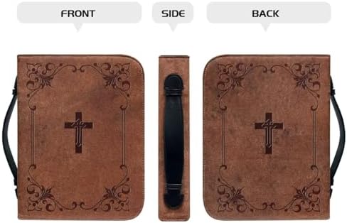 Vintage Brown Cross Bible Cover for Women Soft PU Leather Verse Print Bible Carrying Case Large Capacity Book Organizer with Top Handle Gifts for Christians - Image 2
