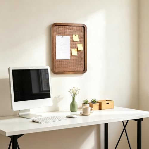 Boho Bulletin Board for Wall, 13" x 17" Aesthetic Rattan Cork Board with Wooden Frame, Decorative Pin Board for Photos, Notes & Vision Boards,Wall Organizer for Bedroom, Dorm & Office - Image 6