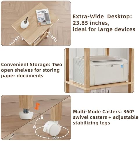 YUFAM 3 Tier Home Printer Stand with Storage, Natural - Image 4
