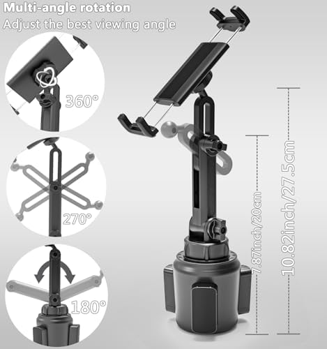 Charchendo Adjustable Extendable Cup Holder Tablet Stand - 4-12.9 inch Tablet & Phone Mount, Non-Slip Secure Clamp, for Car/Truck, Fits iPad Pro/Air/Mini, Samsung Galaxy Tab - Image 2