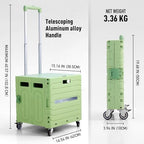 Folding Utility Cart Portable Rolling Crate Handcart Foldable Shopping Trolley Collapsible, with Lid, on Wheels, for Grocery, Garden, Office, Storage, Teacher, Tool (Green) - Image 4