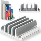 Elestoria 5- Slot Vertical Laptop Stand - Aluminum Laptop Stand Vertical for Desk - Fits MacBook Pro/Air, Surface, Mobiles & Gaming Laptops up to 17.3" - Heavy Duty Laptop Holder for Desk - (Silver) by Elestoria