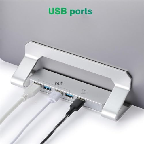 D051-3 Aluminum Alloy Desktop Organizer Vertical Laptop Stand with 4 USB Ports Hub - Image 4