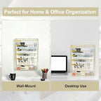 TQVAI Wall File Organizer, 5 Tier Hanging File Organizer with Bottom Tray, No Assembly Required Metal Wall Mount File Holder for Office Home Classroom, Gold - Image 5