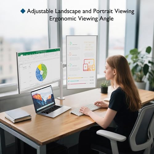 BONTEC Dual Monitor Desk Mount, 13-27 Inch, 22lbs, VESA 75x75/100x100,White - Image 5