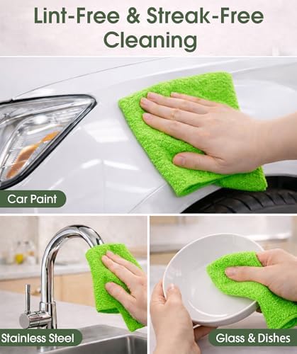 Reusable Microfiber Cleaning Cloth Roll - 100 Pack, 12"x12" Washable Tear-Away Paper Towels, Lint-Free & Streak-Free Rags for Kitchen, Glass, Cars, Electronics, Workshop and Garage(Neon Green) - Image 4