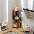 Corner Shelf Stand Desk Organizer,26.8" H Rubberwood Brown Rack for Small Spaces, Bedroom,Home Office,Kitchen,Bathroom (Walnut, 3 Tier) - Image 4