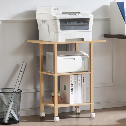 YUFAM 3 Tier Home Printer Stand with Storage, Natural - Image 3