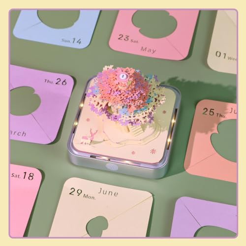 HOTOYMDS3D Calendar 2027,Time Piece Calendar 2027 With LED Lights,3D Art Calendar Memo Pad,Colorful Treehouse Desktop Decoration,Tear-Away 3D Paper Art Notepad,Christmas Gift,New Year Gift (Colorful Treehouse) - Image 6