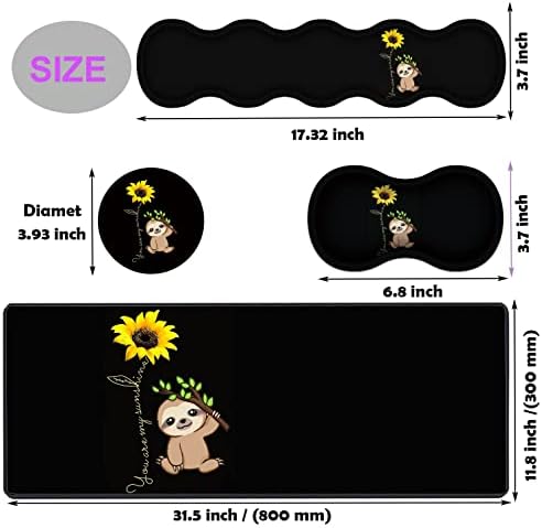 Large Gaming Mouse Pad, Keyboard Wrist Rest pad + Mouse Wrist pad + Coaster Set Extended Waterproof Non-Slip Table mat Suitable for Home Office Learning Games - Sunflower and Sloth - Image 6