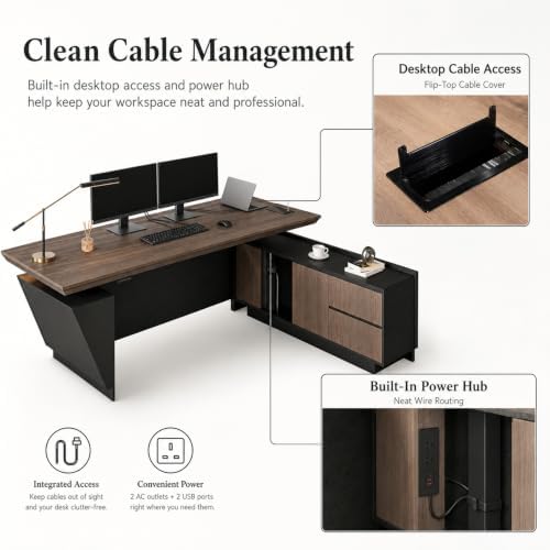 SAINTCY Professional Executive Desk with Privacy Panel & Drawers | Electric Standing Desk for Law Firms, Financial Offices & Corporate Campuses | Modern Workspace Solution (Left Return, 79 in) - Image 5